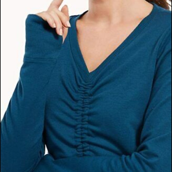 NEW: Ideology Womens V Neck Ruched Front Top - Picture 1 of 3